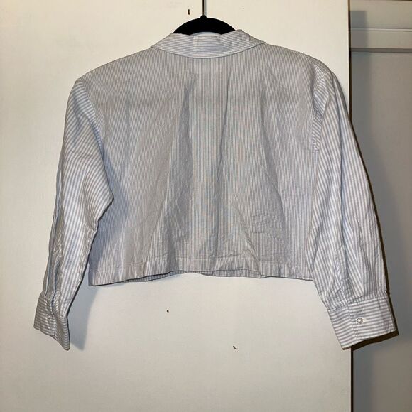 Zara Girls Size 10 Button Down Crop LS Blouse Shirt Blue White Stripes EUC - Picture 6 of 11